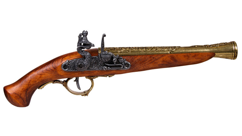 Replika Pistole křesadlová Německo 18.stol. zlatá