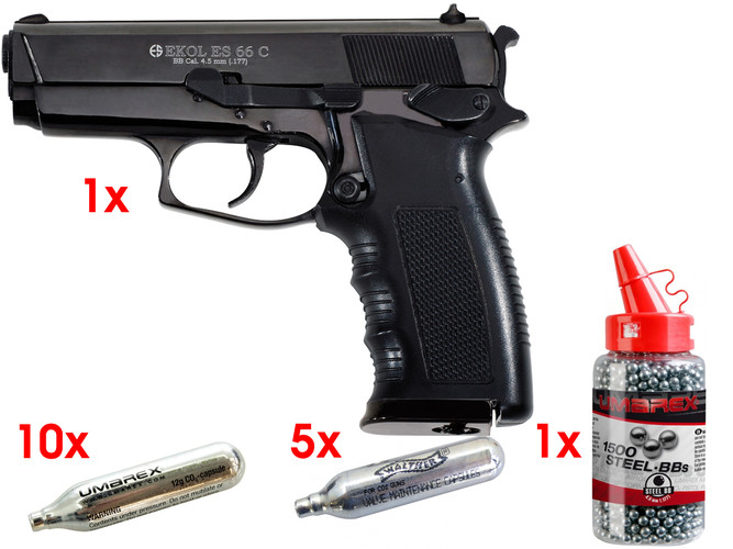 Vzduchová pistole Ekol ES 66 Compact černá Výhodný SET